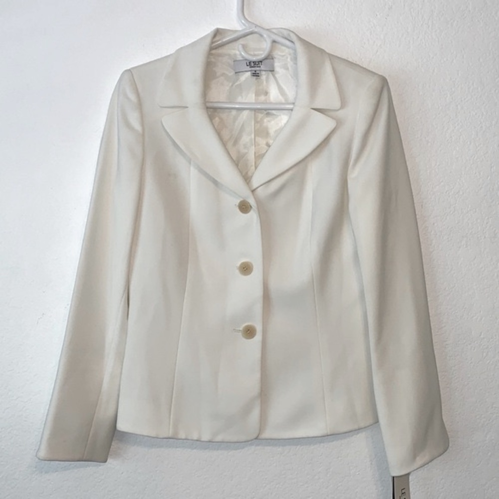 LE SUIT ESSENTIAL BLAZER JACKET LINED CREAM TAPERED CLASSIC SZ 6 NEW